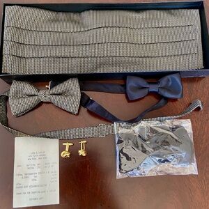 Elegant Men’s Formal Cummerbunds Black and White Bow Tie Set with Gold Cufflinks